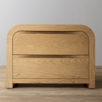 Table de chevet élégante en chêne courbé, table de chevet minimaliste à 2 tiroirs, armoire latérale en bois de style Japandi de luxe pour suite parentale