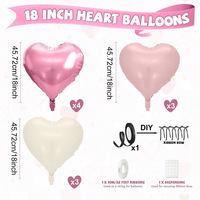 Lot de 10 ballons en forme de cœur rose bébé, blanc crème et noir avec ruban noir pour la décoration de la Saint-Valentin
