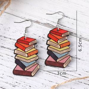 Wooden Earrings Painted <b>Teachers</b> and Students Book Pendant Earrings <b>Teachers</b>' Day <b>Gift</b> for Women Uionen 933 - Product Image 4