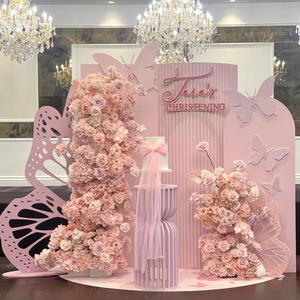 Chemin de table en fleurs artificielles rose et blanc pour <span class=keywords><strong>mariage</strong></span>, anniversaire, fête, table de <span class=keywords><strong>gâteau</strong></span>, arrangement floral, décoration d'arche - Product Image 5