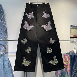 Boutique 2025 <span class=keywords><strong>Jeans</strong></span> Baggy da <span class=keywords><strong>Donna</strong></span> in Denim a Vita Alta con Perline a Forma di Farfalla Design Vintage e alla Moda per l'Estate 2025 - Product Image 5