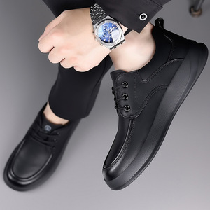Chaussures bateau en cuir pour hommes, bout rond, à lacets, semelle extérieure en caoutchouc antidérapante, doublure en cuir véritable, pour l'automne, style décontracté - Product Image 4