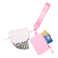 Dompet Mini Wanita Mewah Bahan Nilon dengan Ritsleting, Kantong Koin, Kantong Transparan, Gantungan Kunci Pergelangan Tangan, Tempat Kartu