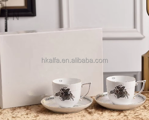 Classic Plant Pattern Four-color European Bone China Double <b>Cup</b> and <b>Saucer</b> with Eco-Friendly Gift Box Suitable for Gifts - Product Image 2