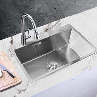Évier de cuisine Fregade Lavab à cuve unique en acier inoxydable Nano SUS304, fait main, à encastrer sous plan, avec robinet de ferme, design moderne, pour usage hôtelier
