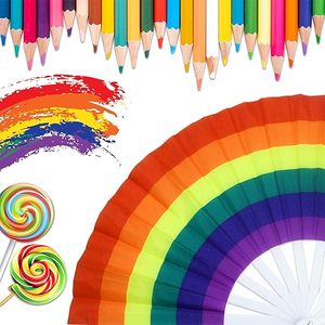 Abanico Plegable de Bambú Pintado con Arcoíris de 33 cm con Marco Blanco para el Mes del Orgullo LGBT, Fiestas de Año Nuevo, Regalos Empresariales y Promociones - Product Image 5