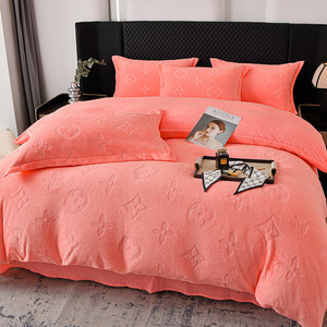 Parure de lit 4 pièces en velours de lait épais jacquard taffetas noir mat européen, couleur unie, en polaire corail, pour l'hiver - Product Image 2