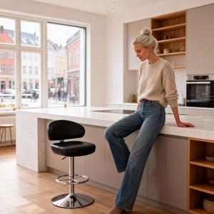 Kursi Bar Ergonomis yang Dapat Disesuaikan untuk Pemilik Rumah di Eropa dan Amerika, Pemilik Kafe dan Restoran, dengan Dudukan Berlapis dan Alas Krom yang Nyaman - Product Image 1