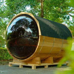 파노라마 창 삼나무 배럴 사우나 6 인용 우드 버닝 히터 야외 사우나 - Product Image 1