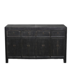 Лидер продаж, популярный потертый вабисаби, Восстановленный черный четырехдверный шкаф из массива дерева с четырьмя ящиками - Product Image 1