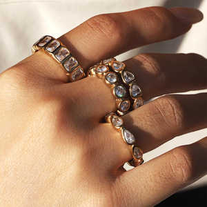 Anillos de Zirconia Cuadrados con Forma de Corazón y Gota de Agua, Joyería de Acero Inoxidable Chapada en Oro de 18K, Anillos de Moda para Mujer, Regalo, Venta al Por Mayor Lincy - Product Image 4