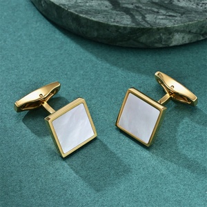 High Quality Jewelry square <b>Cuff</b> <b>Links</b> Gold Plated Stainless Steel Shell Cufflinks for <b>Men</b> - Product Image 3