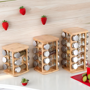Accesorios de cocina de bambú Estante de especias Soporte de especias de bambú Estante de especias Organizador <span class=keywords><strong>Restaurante</strong></span> Estante giratorio - Product Image 2