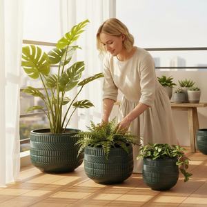 Grand <span class=keywords><strong>pot</strong></span> en céramique avec trous <span class=keywords><strong>de</strong></span> drainage, finition émaillée, durable, moderne, pour plantes d'intérieur/extérieur, pour fleurs et plantes vertes - Product Image 1