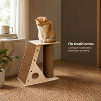 Griffoir pour chat en bois avec plateforme supérieure, structure en contreplaqué massif, colonne de griffage verticale pour chats d'intérieur