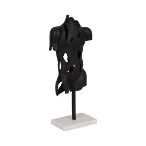 Scultura astratta in metallo a forma di torso con design traforato su base in marmo, pezzo d'arte decorativa moderna - Product Image 2