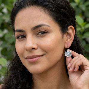 Boucles d'oreilles pendantes florales en aquamarine naturelle, argent sterling 925, bijoux artisanaux en pierres précieuses, fournisseur en gros - Product Image 4