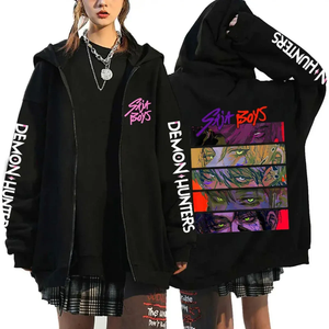 Produit phare : sweat-shirt à capuche en coton surdimensionné <span class=keywords><strong>K</strong></span>-pop automne-hiver, sweat-shirt en coton, sweat-shirt à capuche à fermeture éclair sur le thème de l'anime Demon Hunter - Product Image 1