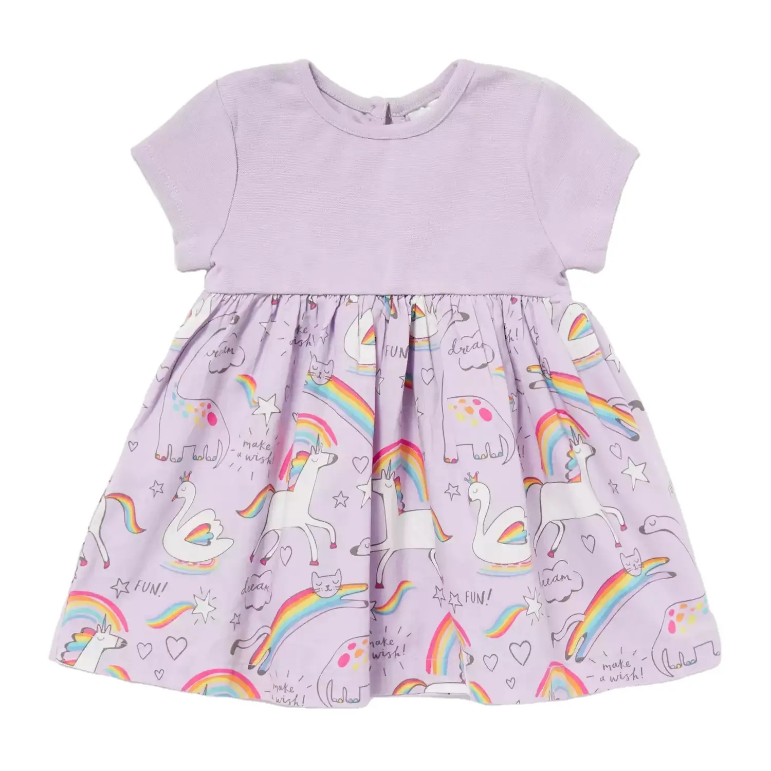 Hot Selling Baby Girls' Lilac Unicorn Print Cotton Dress