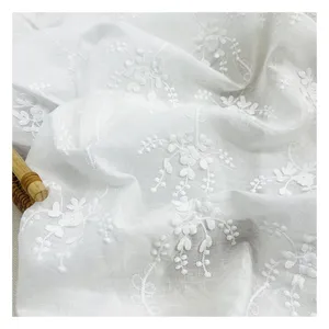 2024 tela de algodón 100% bordado blanco personalizado de lujo para vestido de novia