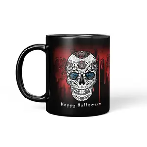 Niedriger Preis benutzer definierte 11 oz reguläre Steinzeug Getränke becher Halloween Party Logo Druck Bar Tasse für Geschenk idee