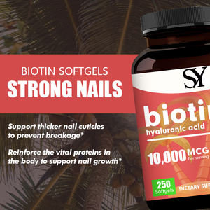 Biotina personalizada Premium con ácido hialurónico 25mg 250 Cápsulas blandas Máxima fuerza Fórmula de soporte para uñas y articulaciones para la piel del cabello - Product Image 6