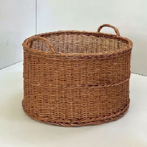Panier à linge ou à couvertures en rotin tressé profond et rond, avec deux poignées latérales, disponible à prix de gros. - Product Image 1