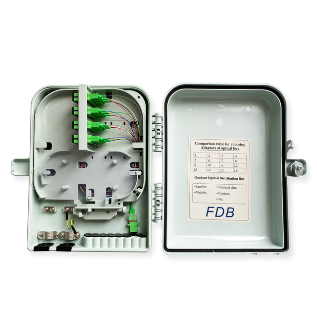 16 Core Outdoor Fiber Optic Distribution Box IP65 FDB FTTH Terminal Box with SC/APC Adapters for PLC Splitter Wall/Pole Mount