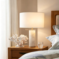Lampe de bureau LED cylindrique en onyx naturel, base en laiton, abat-jour en lin, design moderne, à intensité variable, pour chambre et salon