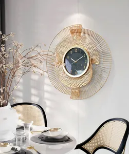 2024 Hot Selling Modern Luxury Design Indoor Furniture Metal Golden Round Clock Wall Decor