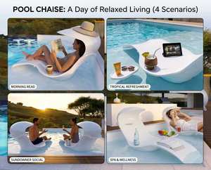 Chaise longue en fibre de verre pour piscine avec coussin, transat de piscine extérieur pour eau peu profonde - Product Image 3
