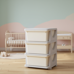 Organiseur de rangement pour jouets à 3 niveaux, blanc crème, en plastique durable, pour chambre d'enfant, chambre de bébé, chambre d'enfant en bas âge - Product Image 2