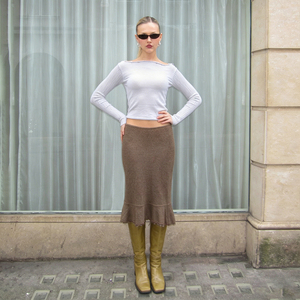 Falda Midi de Punto Estilo Sirena con Encaje y Volantes, Diseño Retro Americano Elegante para Mujer - Product Image 5