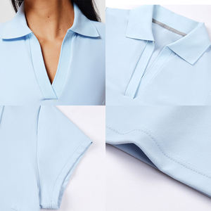 नई महिला स्पोर्ट्स टॉप वी के आकार की शुरुआत टर्न-डाउन कॉलर, कूल और स्टाइलिश पोलो शर्ट, बैडमिंटन टेनिस परिधान - Product Image 5