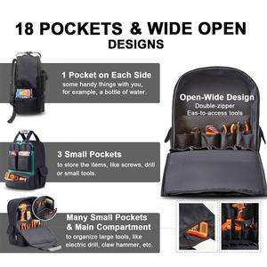 WaterProof Tool Backpack With Padded Shoulder Strap Tool Bag With Open Wide Design Durable Tools Backpack With Multiple Pockets - Product Image 3