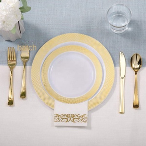 Piatto da Cena in Plastica Dorata a Griglia Monouso, Vassoio per Feste, Piatto Moderno Minimalista Stile Occidentale, Bicchiere da <span class=keywords><strong>Vino</strong></span>, Coltello e Forchetta - Product Image 3