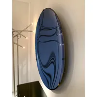 Miroir mural rond bleu décoratif contemporain, miroir convexe incurvé pour salon, entrée