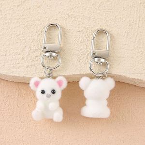 Wholesale Flocking Keychain Cartoon Animal <b>Doll</b> Cat Pig Dog Key Chains Resin Pom Pom Keyring Bag Charms Accessories - Product Image 4
