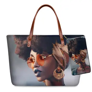 MOQ1 Hot Sale Cheap Price Custom Design 2 Pcs Set African Print Women Shoulder Bag Handbag Fancy Beach Handbags for Women Luxury
