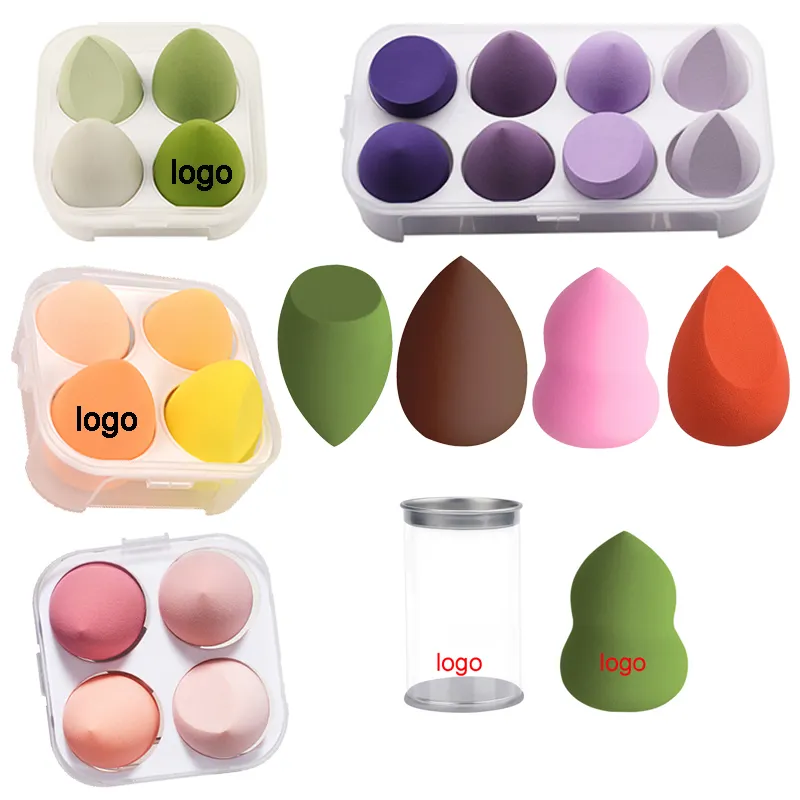 Kustom kuas Bb alas rias wajah spons bantal udara bedak kosmetik Puff pemegang kotak kemasan Set gradien 4 buah 8