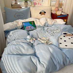 2026 Wholesale <strong>Dog</strong> Applique Embroidery Bedding Set - Soft Washed Polyester Feel <strong>Duvet</strong> Cover + Pillowcases (4PCS) - Product Image 4