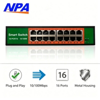 Switch de Red de 16 Puertos 10/100Mbps, Carcasa Metálica, 3.2Gbps, Plug and Play, de Escritorio, con QoS para Cámaras IP, CCTV, NVR