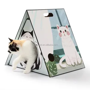 Amostra livre de tenda em forma de gato, tapete de caixa de papel dobrável, arranhador de gato