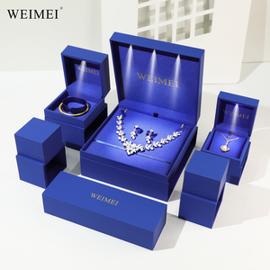 WEIMEI Custom Logo Luxury Blue Drawer Sliding Paper PU <b>Leather</b> Necklace Ring <b>Bracelet</b> Packaging LED Jewelry Box - Product Image 2