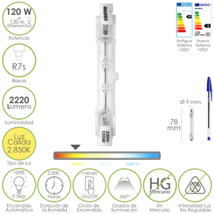 <b>Halogen</b> <b>bulb</b> for R7S screw-in spotlights. 120 Watt. 2220 Lumens. Warm light (2850 K). - Product Image 1