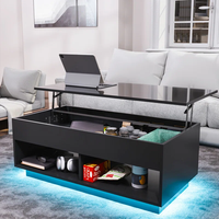 Table basse élévatrice personnalisée avec bande lumineuse LED, compartiment caché et étagère ouverte pour le salon