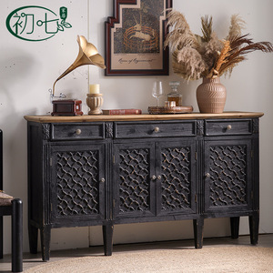 Mueble de Entrada de Madera Maciza Vintage A2978, Mueble de Salón con 4 Puertas y Paneles Tallados - Product Image 1