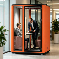 Cabine de réunion insonorisée mobile à deux places avec verre trempé et roulettes pour espace de travail ouvert