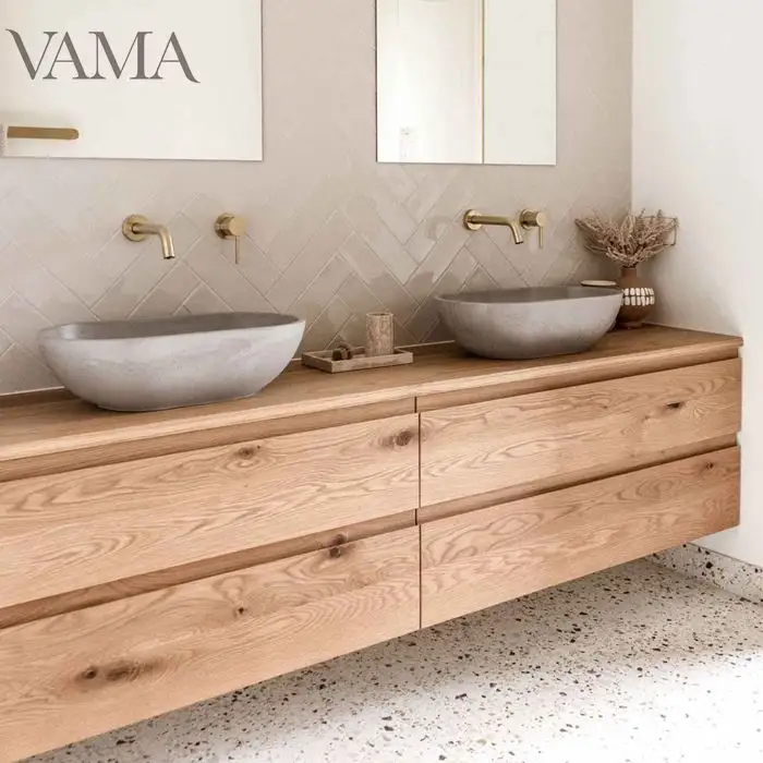 VAMA Современный домашний декор плавающие столики для ванной комнаты с двумя раковинами и белой столешницей