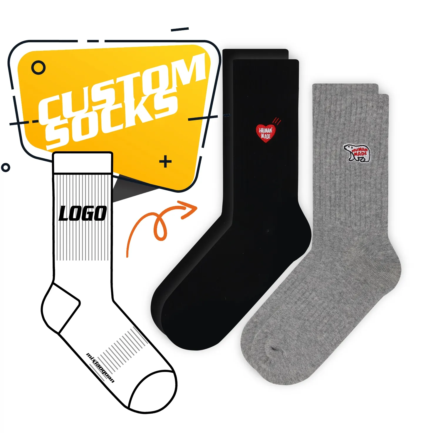 Hot selling classic Custom Logo Socks Brand Embroidered Crew Socks Mens Cotton Custom Athletic Sport Basketball Socks